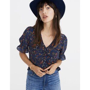 MADEWELL Silk Daylight Blouse Top in Moonless Floral Boho Academia - Size US 4